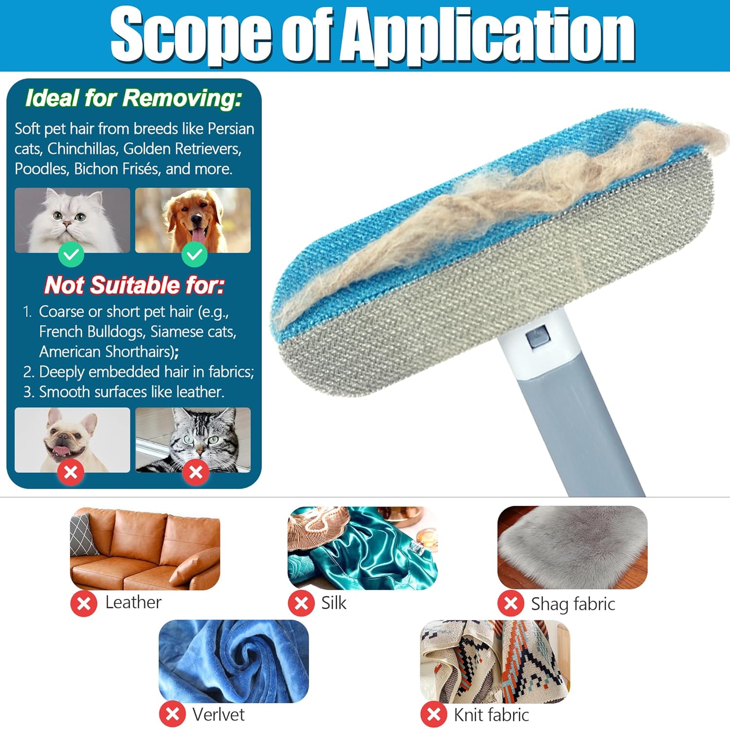 4-in-1 Multifunctional Pet Hair Removal Tool for Furniture, Couch, Carpet, and Windows, Reusable and Washable