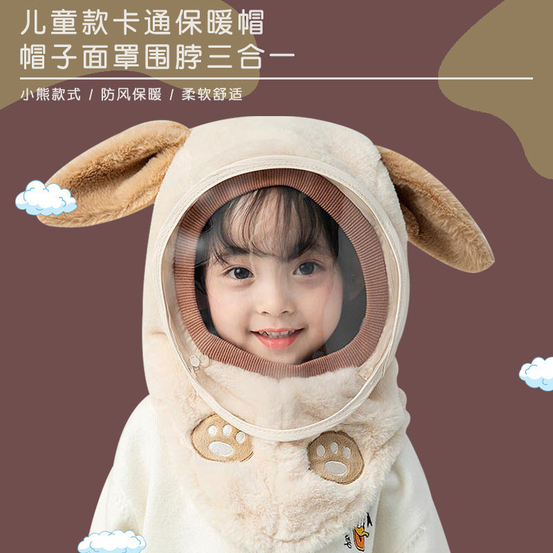 Children'S Hat Autumn And Winter Windproof Mask For Boys And Girls, Ear Protection Integrated Hood, Windproof Thickened Warm Baby Scarf