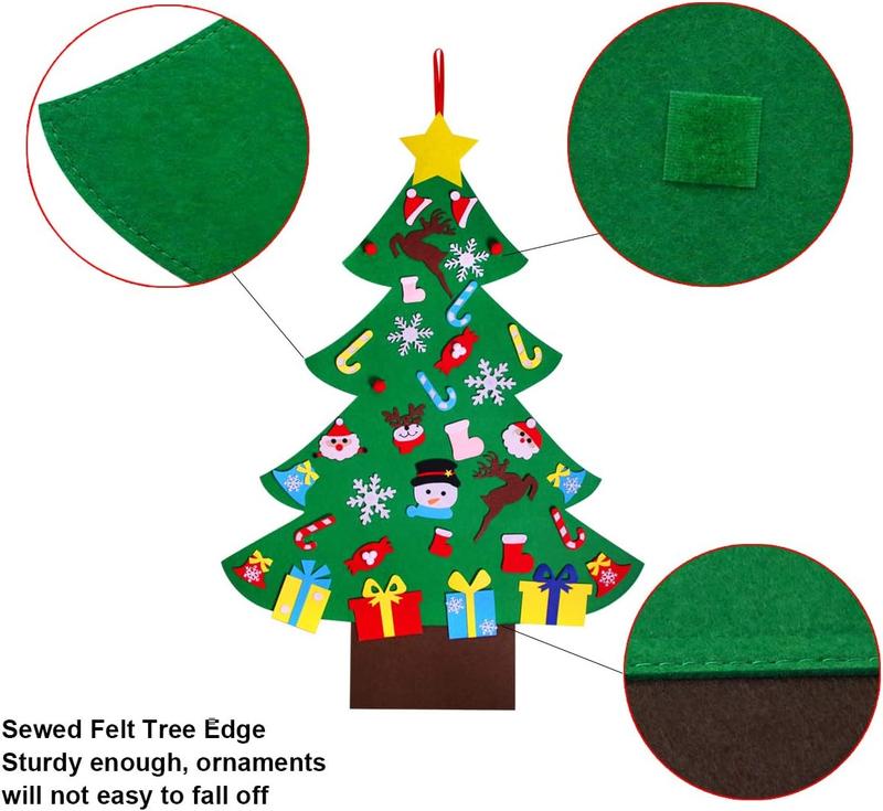 Felt Artificial Christmas Tree Set - Christmas Decorations 2025 with 26 Detachable Ornaments & LED Lights | DIY Wall Hanging Kit for Kids, Home Party Gift
