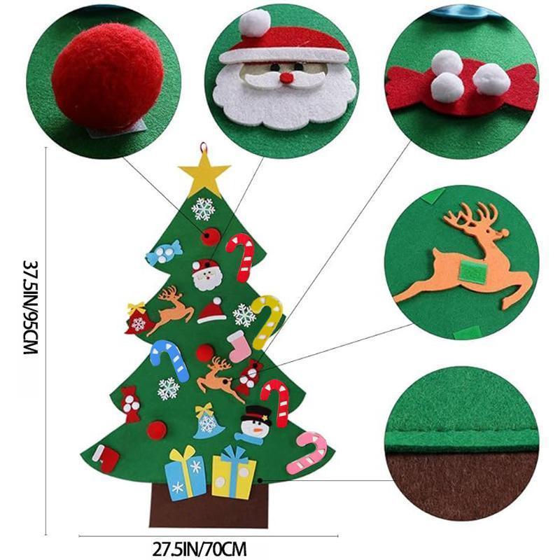 Felt Artificial Christmas Tree Set - Christmas Decorations 2025 with 26 Detachable Ornaments & LED Lights | DIY Wall Hanging Kit for Kids, Home Party Gift