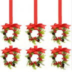 🔥Christmas Mini Window Wreaths with Ribbon Bows & Red Berries - Small Cabinet Hangers, Farmhouse Style Kitchen Door Decor for Christmas Party Arrangements