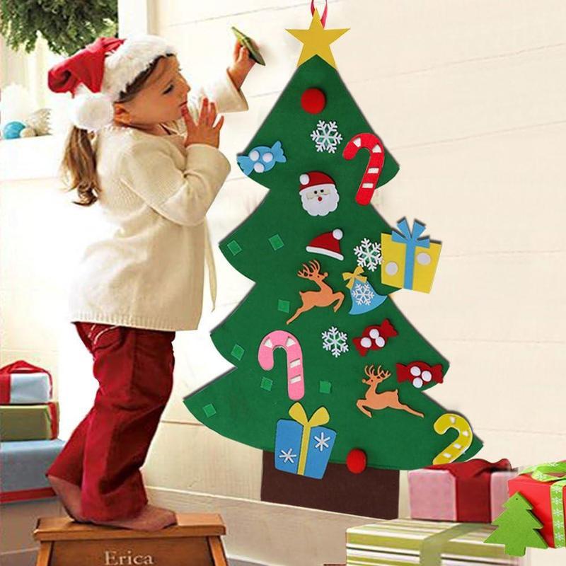 Felt Artificial Christmas Tree Set - Christmas Decorations 2025 with 26 Detachable Ornaments & LED Lights | DIY Wall Hanging Kit for Kids, Home Party Gift