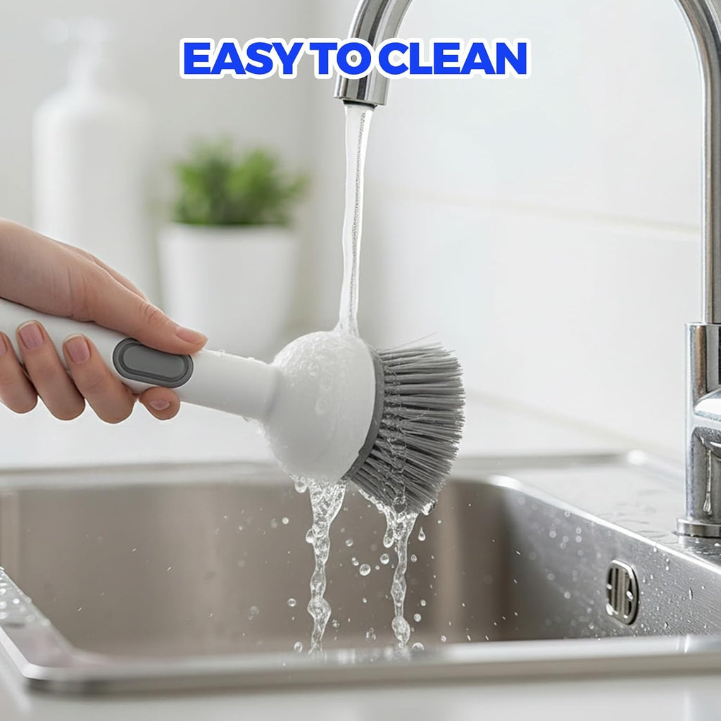 Dish Brush with Soap Dispenser - Dish Brush with Long Handle Deep Cleaning, Dish Scrubber Switchable Modes for Dishes, Pans, Sink, Pots (White)