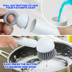 Dish Brush with Soap Dispenser - Dish Brush with Long Handle Deep Cleaning, Dish Scrubber Switchable Modes for Dishes, Pans, Sink, Pots (White)