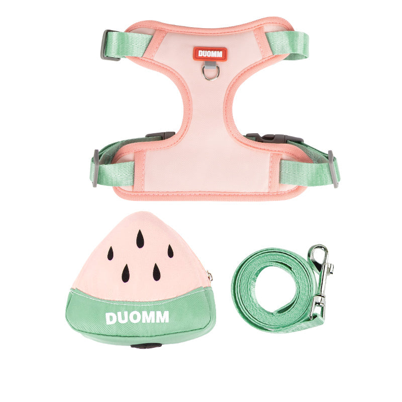 Cute Fruit Backpack Pet Chest Strap Set Anti Slip Soft Breathable Pet Chest Strap Traction Rope Dog Cat Pet Backpack Chest Strap