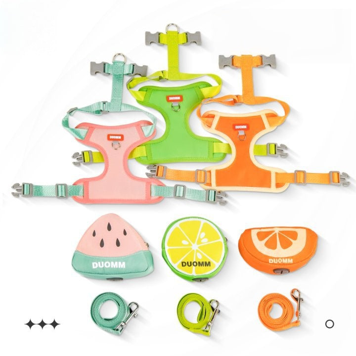 Cute Fruit Backpack Pet Chest Strap Set Anti Slip Soft Breathable Pet Chest Strap Traction Rope Dog Cat Pet Backpack Chest Strap