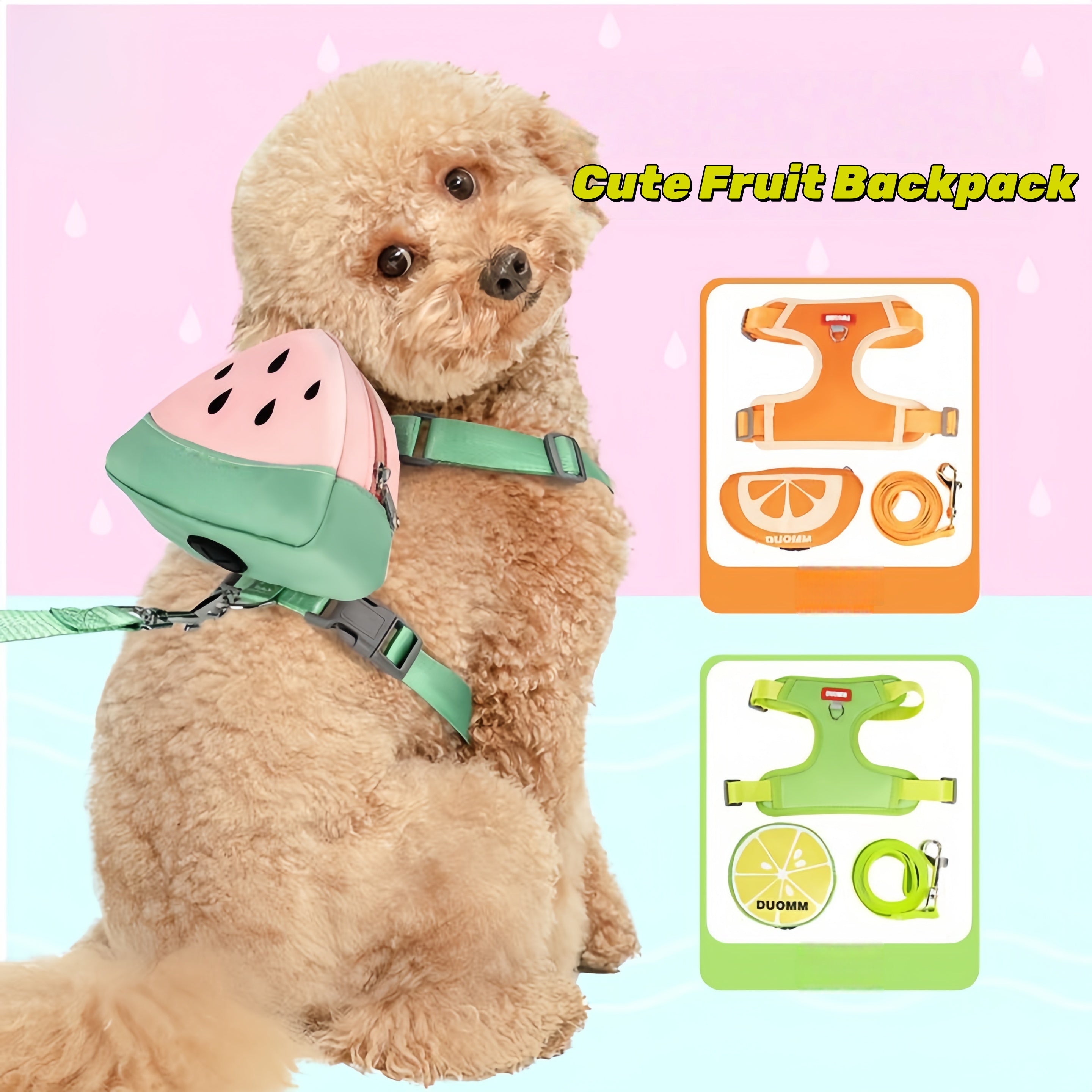 Cute Fruit Backpack Pet Chest Strap Set Anti Slip Soft Breathable Pet Chest Strap Traction Rope Dog Cat Pet Backpack Chest Strap