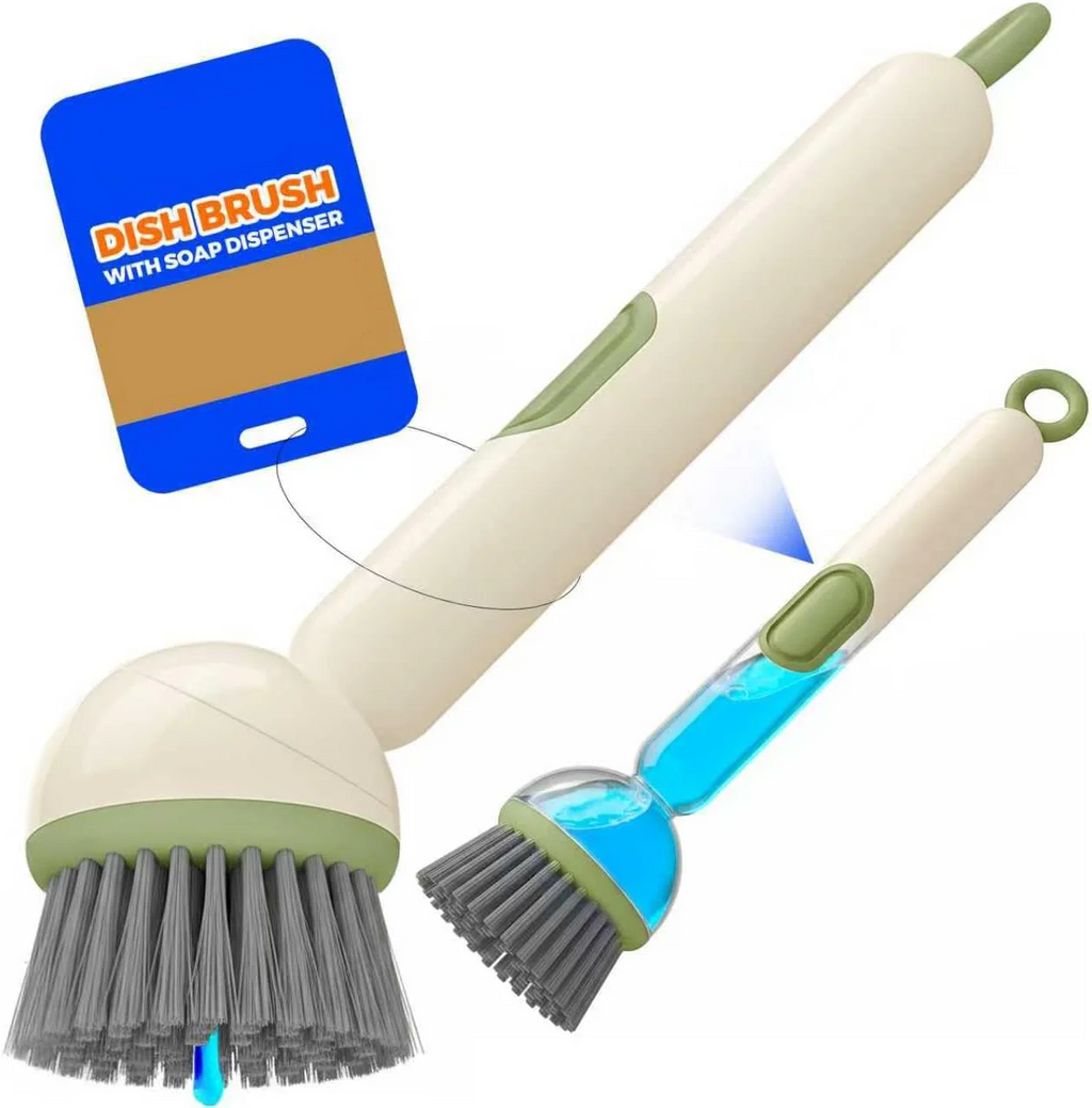 Dish Brush with Soap Dispenser - Dish Brush with Long Handle Deep Cleaning, Dish Scrubber Switchable Modes for Dishes, Pans, Sink, Pots (White)