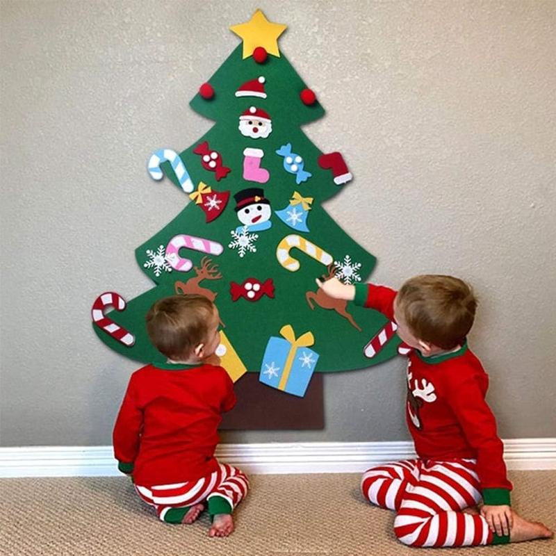 Felt Artificial Christmas Tree Set - Christmas Decorations 2025 with 26 Detachable Ornaments & LED Lights | DIY Wall Hanging Kit for Kids, Home Party Gift